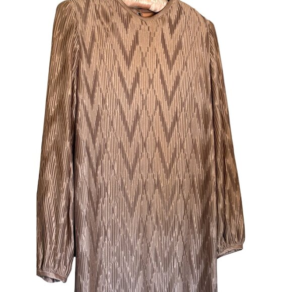 Vintage Hal Ferman Midi Dress Size 14 Gold Chevron Metallic Pattern USA Elegant - Picture 1 of 10